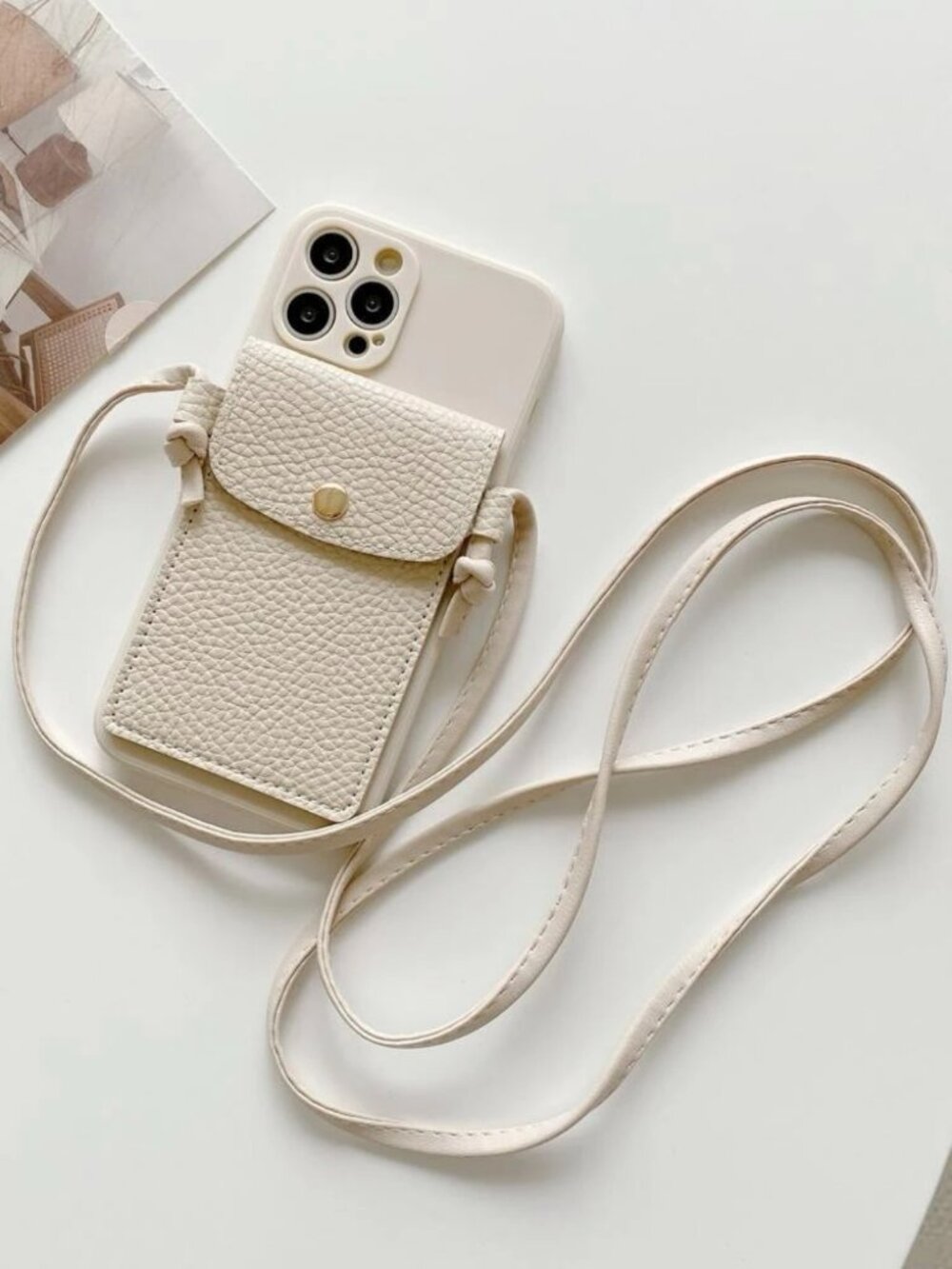 Card Slot & Strap Decor Case Compatible With iPhone Beige / 11 Pro Max